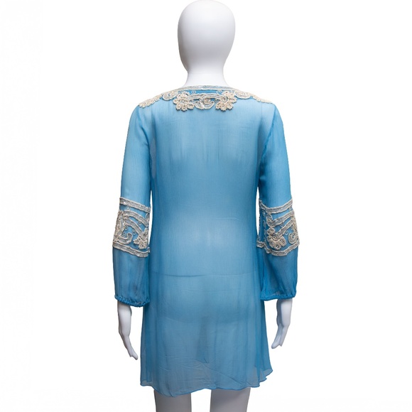 Calypso St. Barth Sheer Embroidered Tunic Dress Blue Size XS - Picture 2 of 6